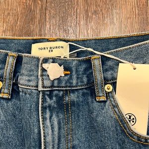 Tory Burch-size 28-brand new, NW, mid-rise slim straight jean-light crease wash.